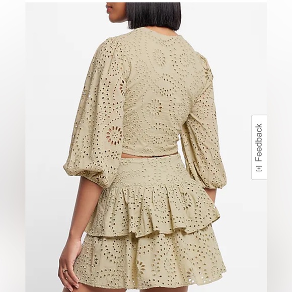 Express Super High Waisted Eyelet Tiered Ruffle Mini Skirt - Picture 3 of 10